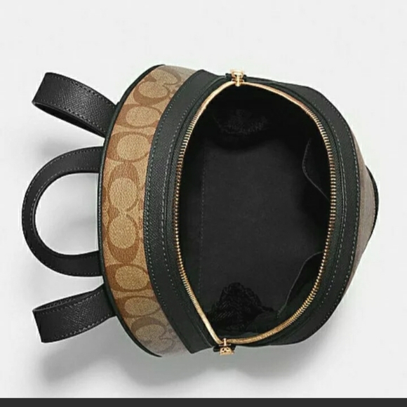 COACH BACKPACK SIGNATURE CANVAS TAN BAG GOLD KHAKI BLACK - Picture 6 of 10